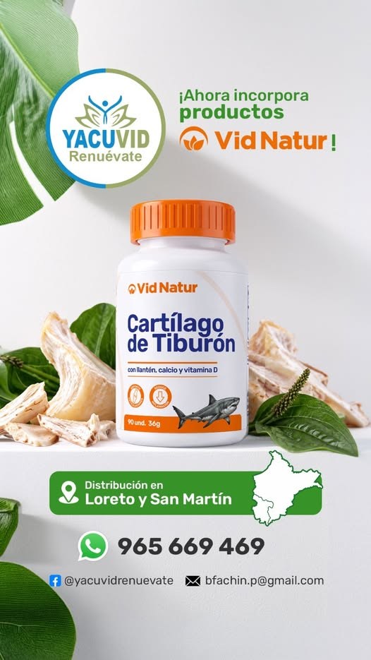 Afiche Cartílago de Tiburón Vid Natur, distribución en Loreto y San Martín